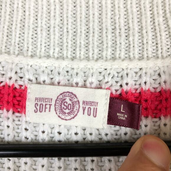 So Womens Sweater White Multicolored Striped Knitted Long Sleeve Large - Picture 5 of 12